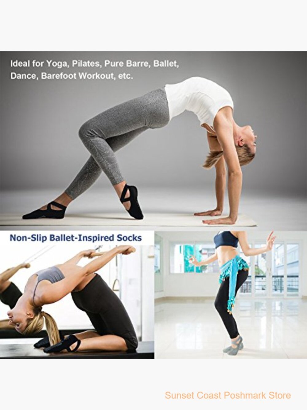Non Slip Grip Yoga Socks with Silicone Grippers for Women - Picture 3 of 6